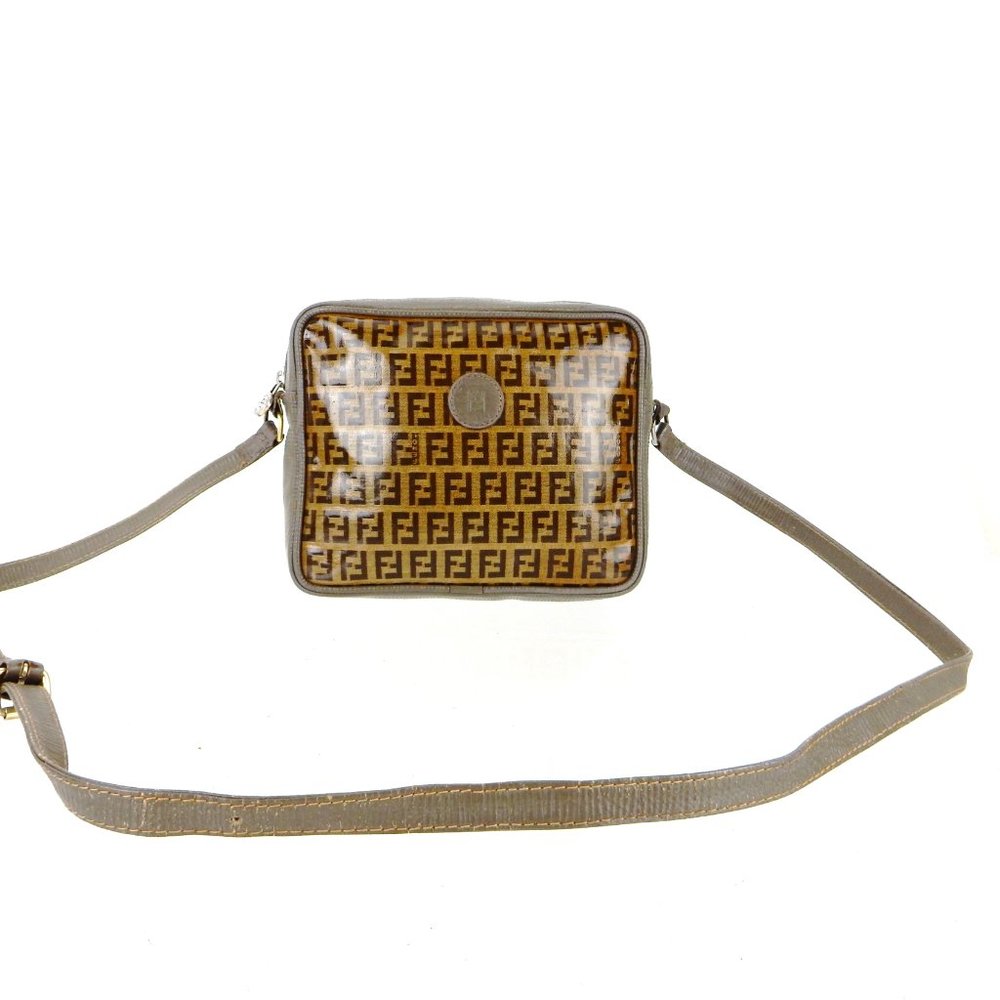 Vintage FENDI Brown Zucca Crystal Canvas Leather Shoulder Messenger Bag